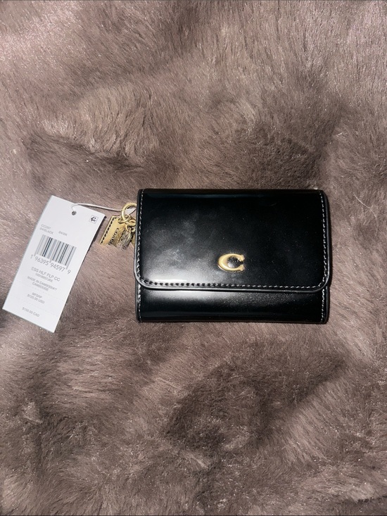 Coach Accessories - Coach Black Leather Card & Key Holder with Gold 'C' Charm